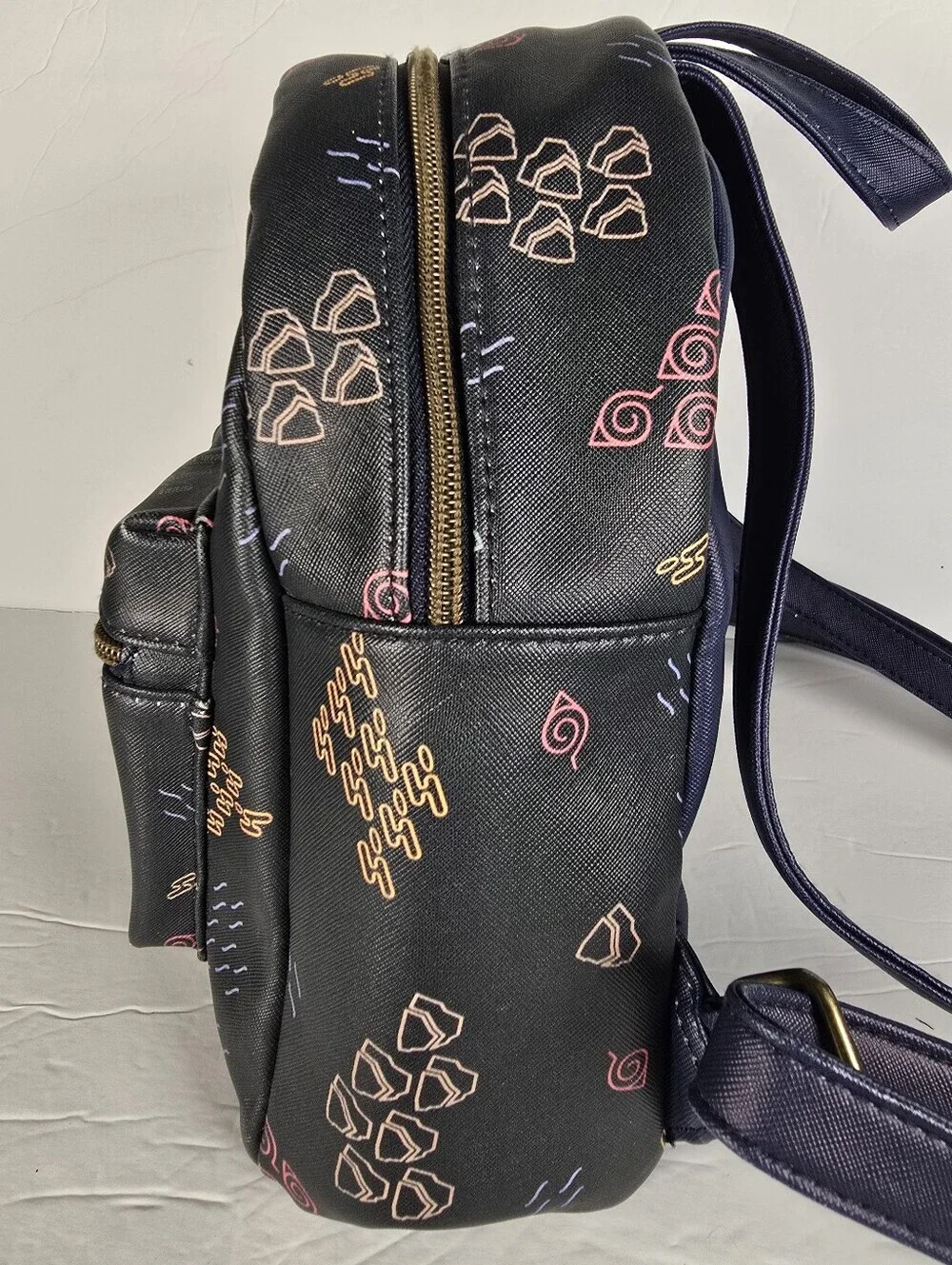 Naruto Shippuden Villages Toss Print Mini Backpack In Navy Blue And Black